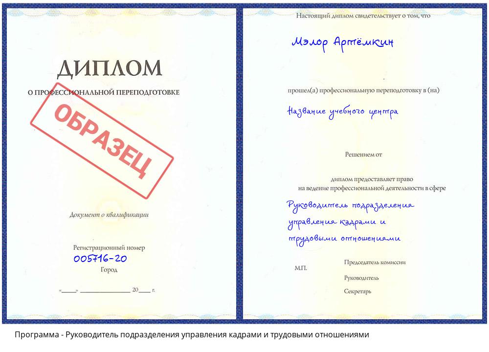 Руководитель подразделения управления кадрами и трудовыми отношениями Котлас