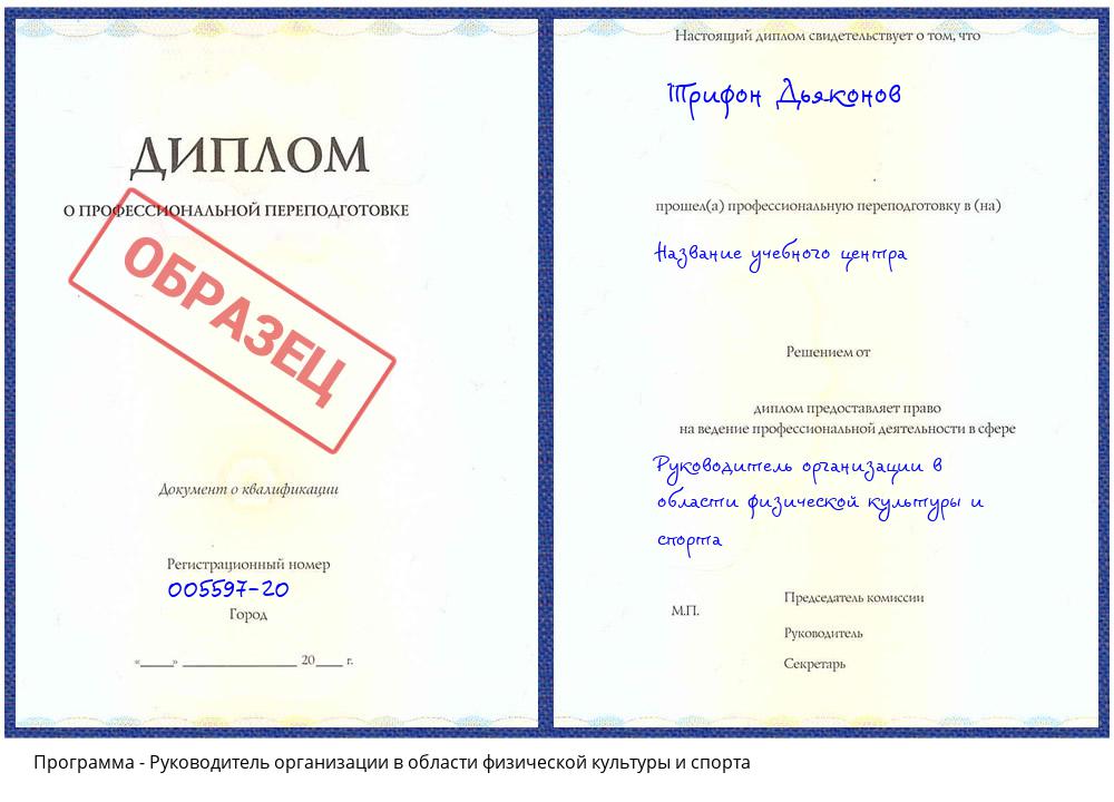 Руководитель организации в области физической культуры и спорта Котлас