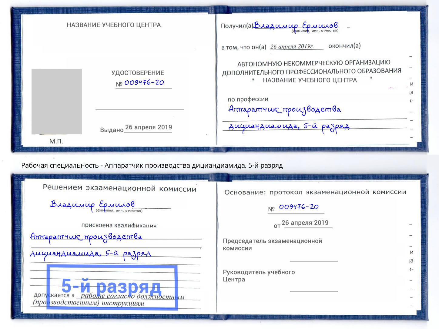 корочка 5-й разряд Аппаратчик производства дициандиамида Котлас
