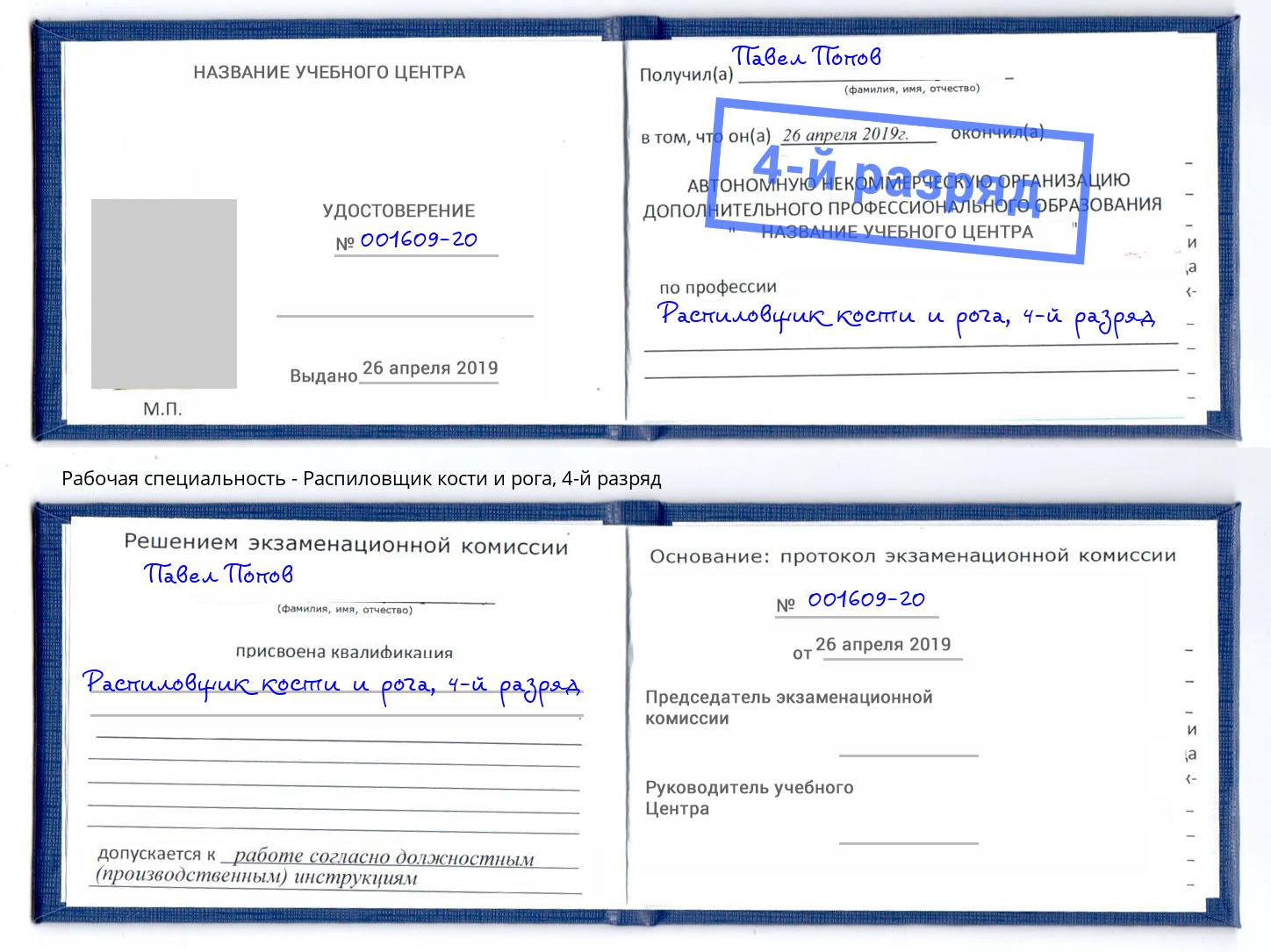 корочка 4-й разряд Распиловщик кости и рога Котлас