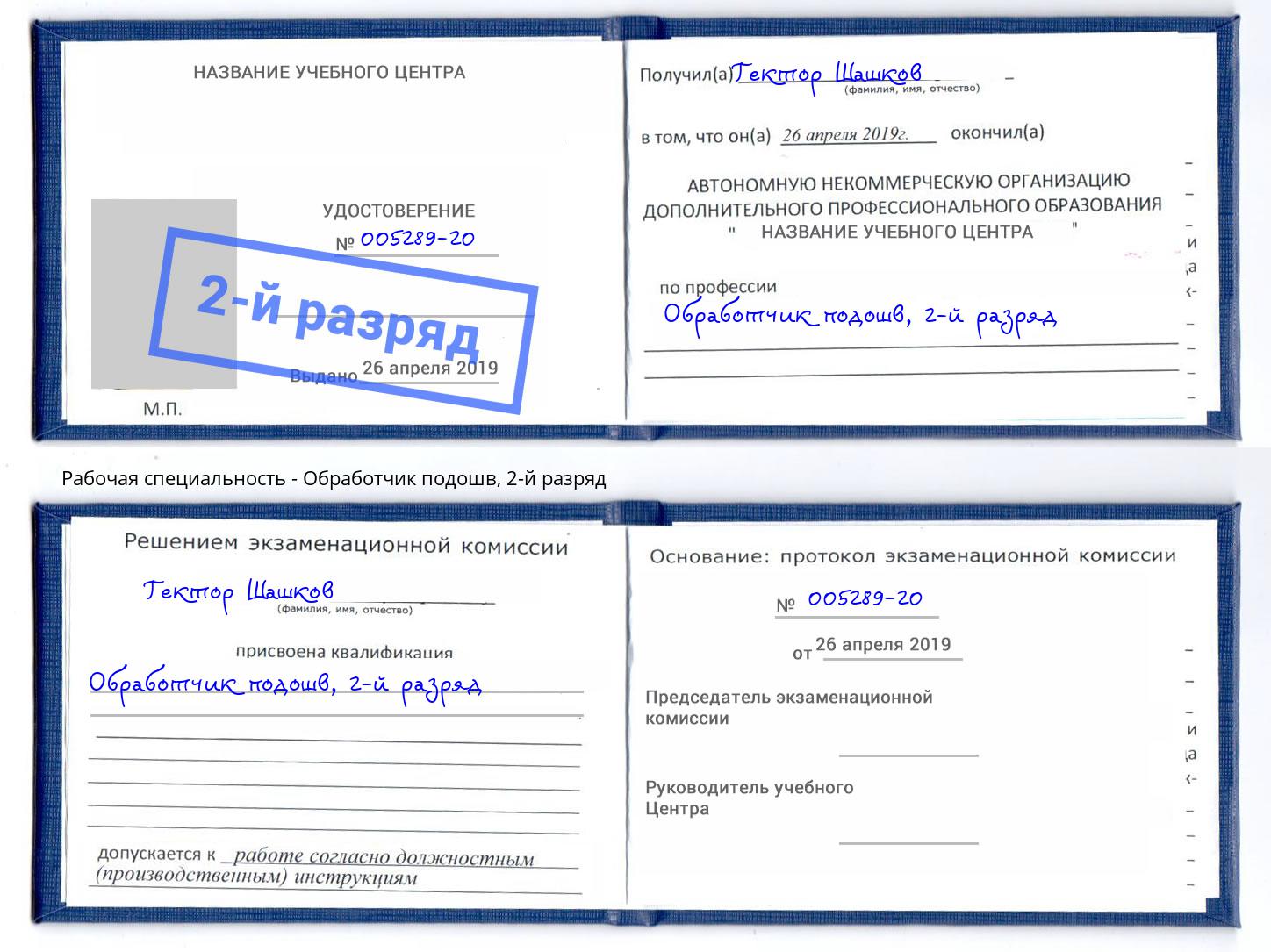 корочка 2-й разряд Обработчик подошв Котлас