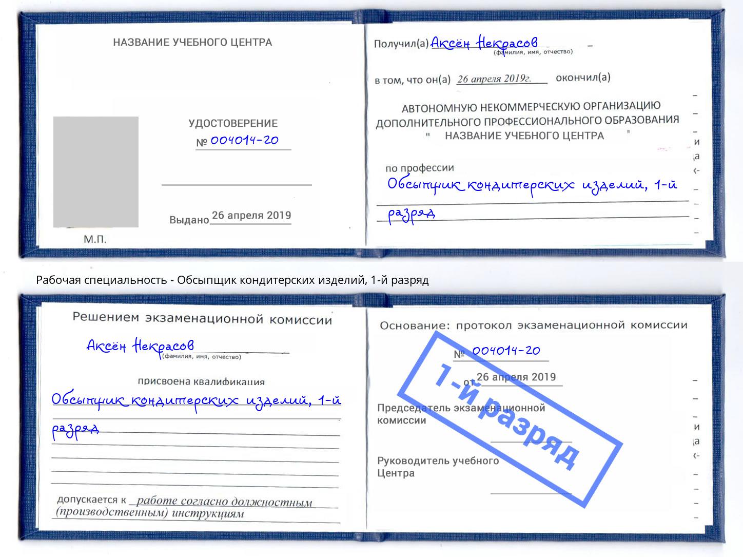 корочка 1-й разряд Обсыпщик кондитерских изделий Котлас