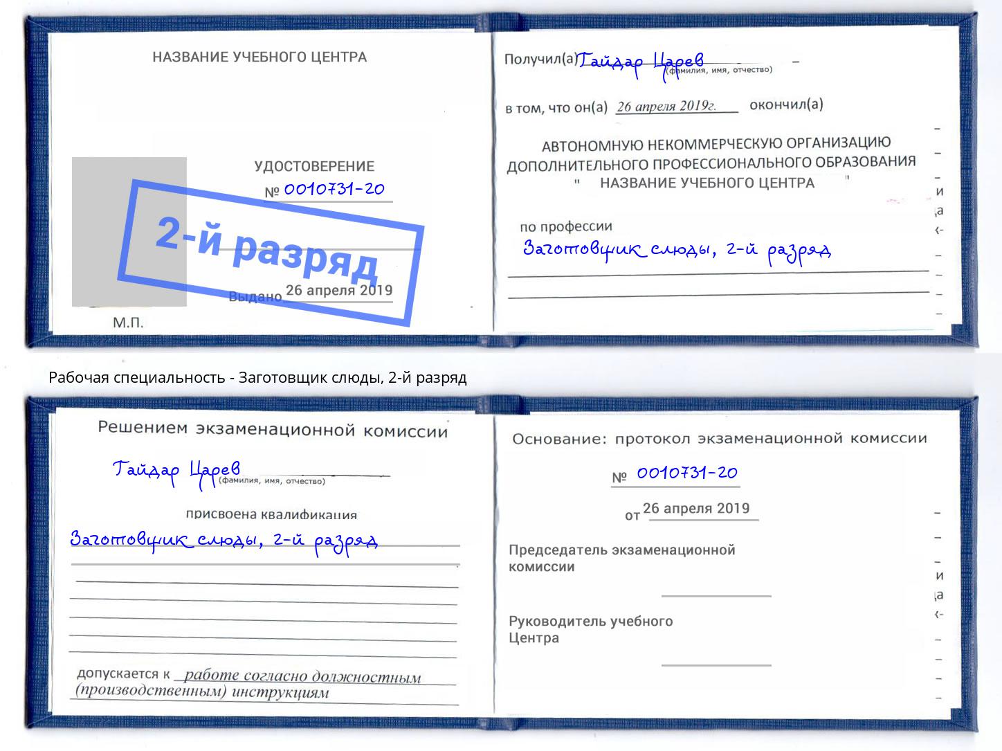 корочка 2-й разряд Заготовщик слюды Котлас