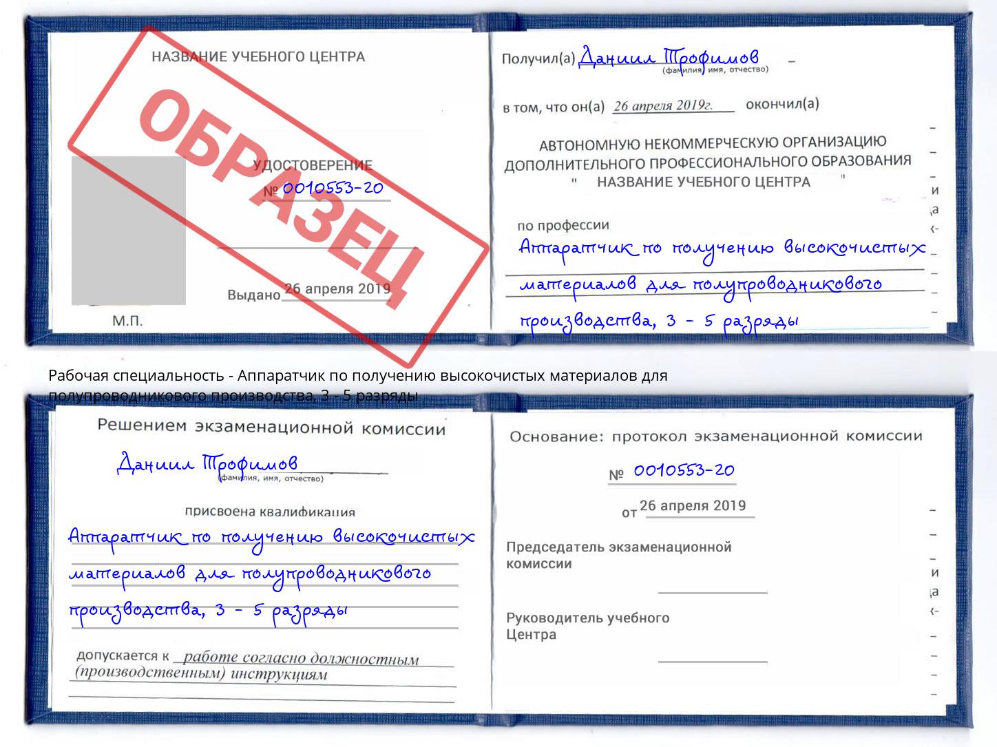 корочка 3 - 5 разряды Аппаратчик по получению высокочистых материалов для полупроводникового производства Котлас