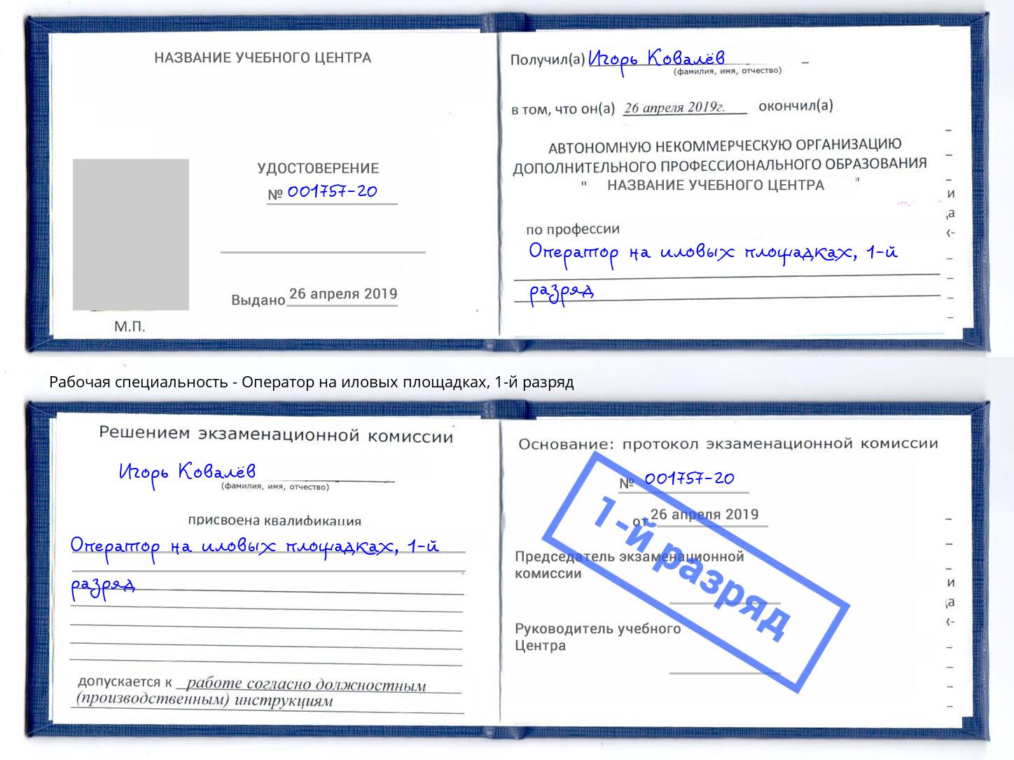 корочка 1-й разряд Оператор на иловых площадках Котлас