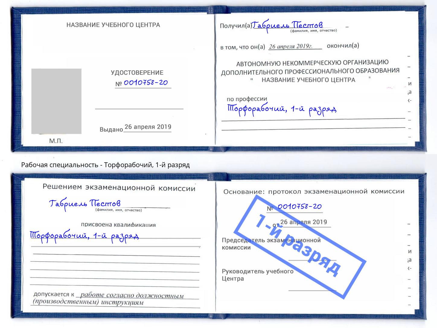 корочка 1-й разряд Торфорабочий Котлас