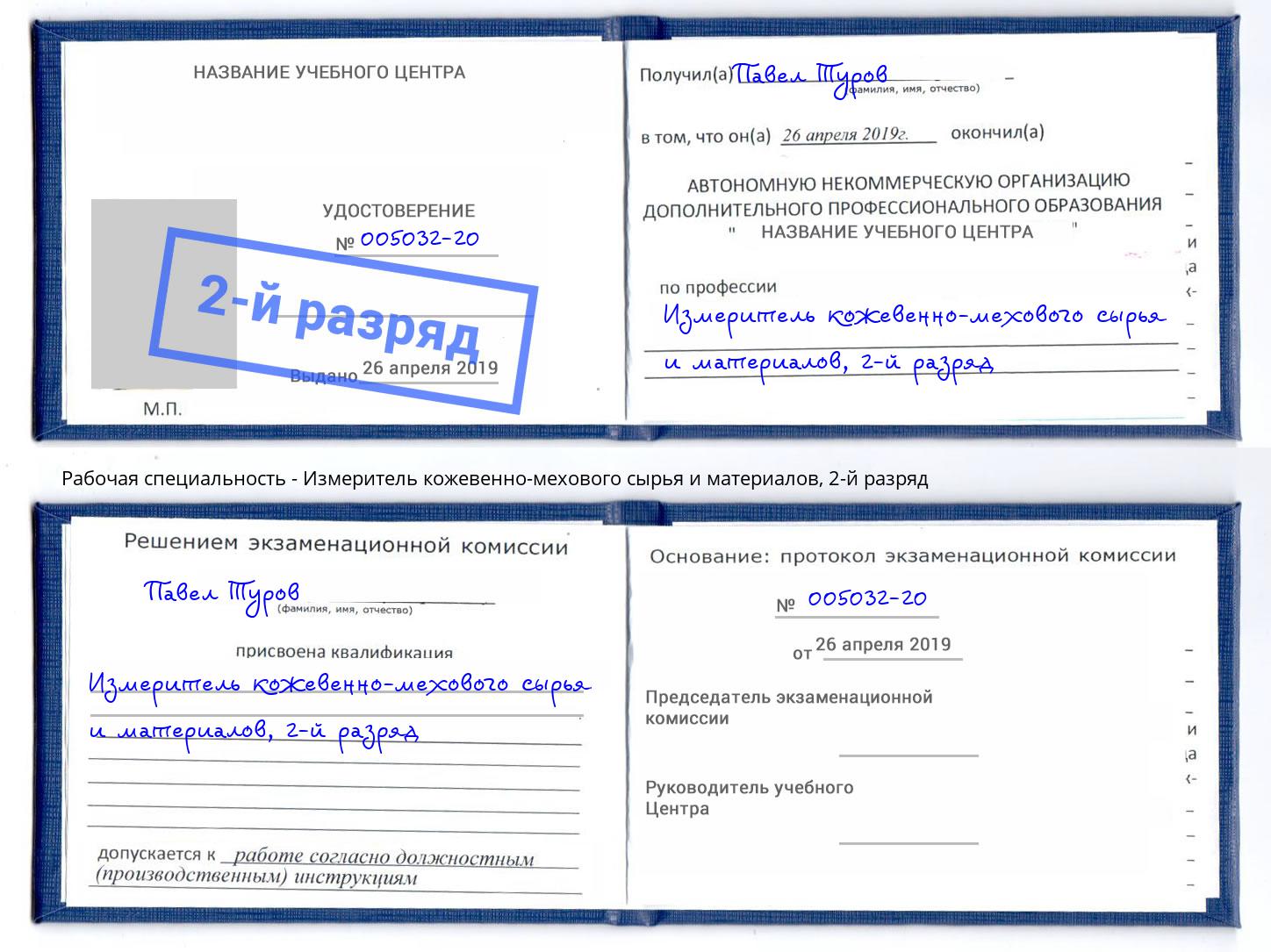 корочка 2-й разряд Измеритель кожевенно-мехового сырья и материалов Котлас