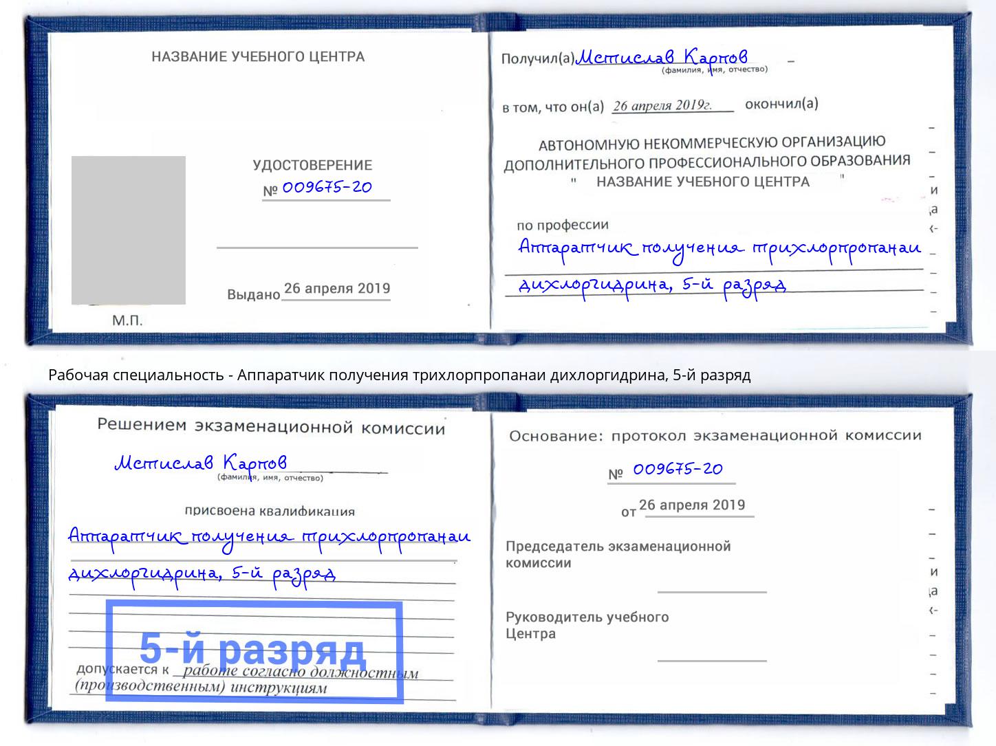 корочка 5-й разряд Аппаратчик получения трихлорпропанаи дихлоргидрина Котлас