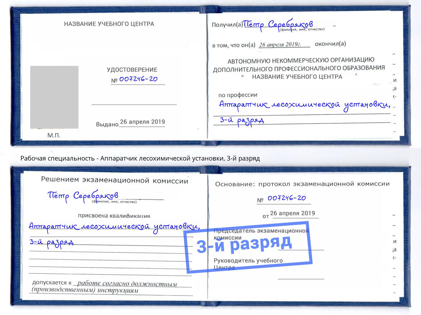 корочка 3-й разряд Аппаратчик лесохимической установки Котлас