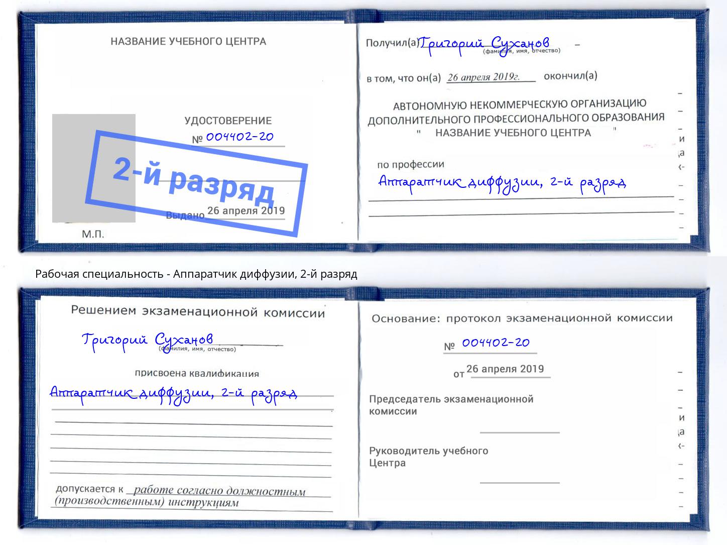 корочка 2-й разряд Аппаратчик диффузии Котлас